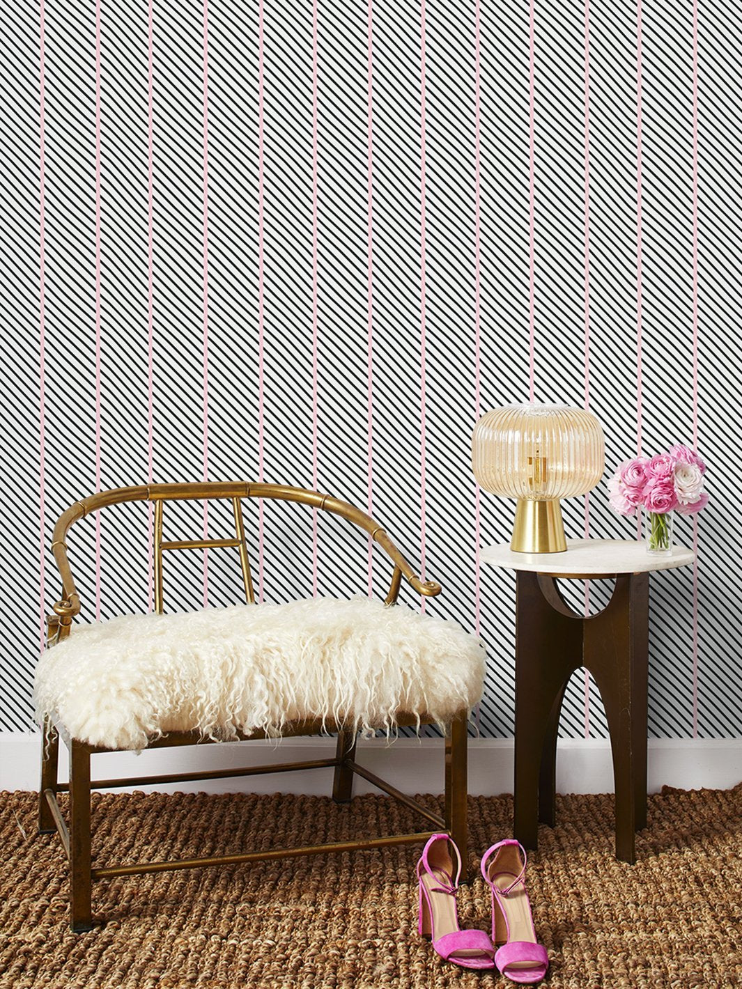 barbie dreamhouse stripes wallpaper by barbie charcoal pink
