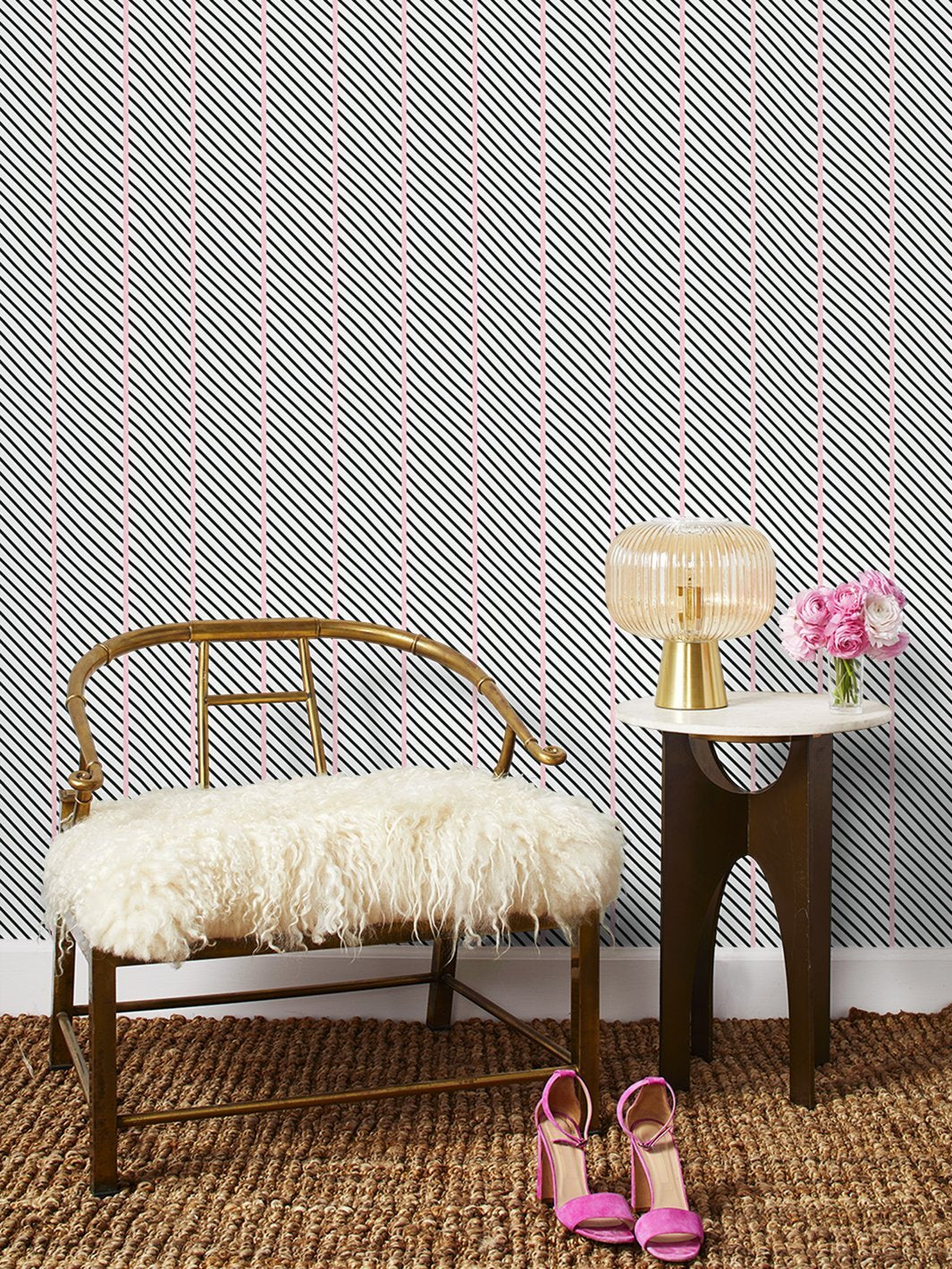 'Barbie™ Dreamhouse Stripes' Wallpaper by Barbie™ - Charcoal Pink