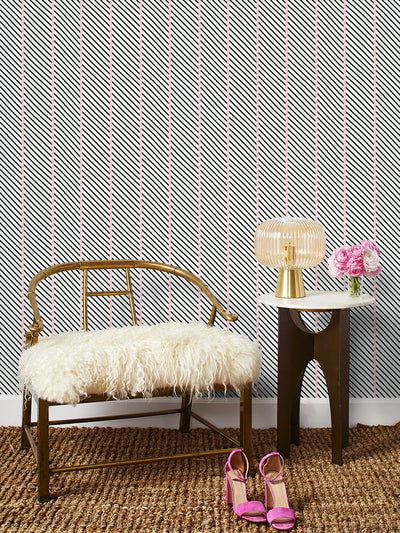 barbie dreamhouse stripes wallpaper by barbie charcoal pink