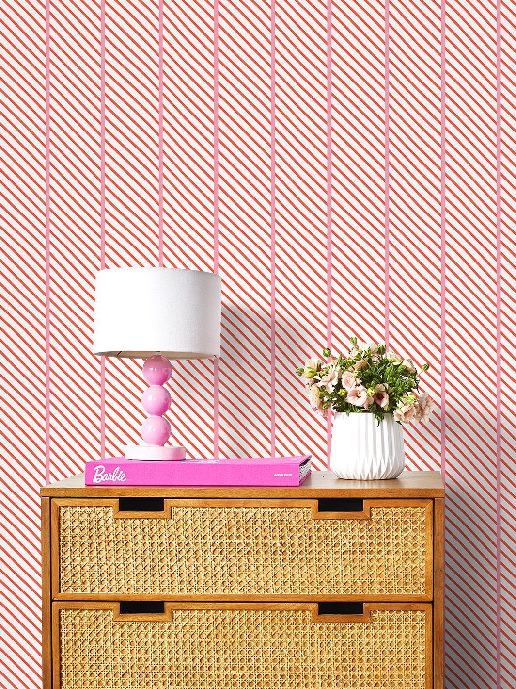'Barbie™ Dreamhouse Stripes' Wallpaper by Barbie™ - Persimmon Pink