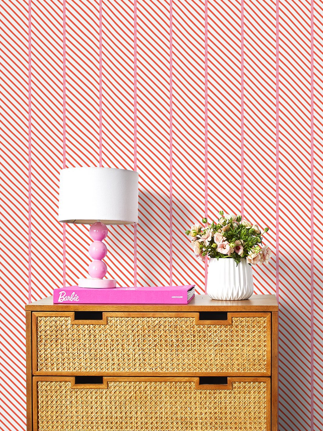 'Barbie™ Dreamhouse Stripes' Wallpaper by Barbie™ - Persimmon Pink ... 'Barbie™ Dreamhouse Stripes' Wallpaper by Barbie™ - Persimmon Pink ...