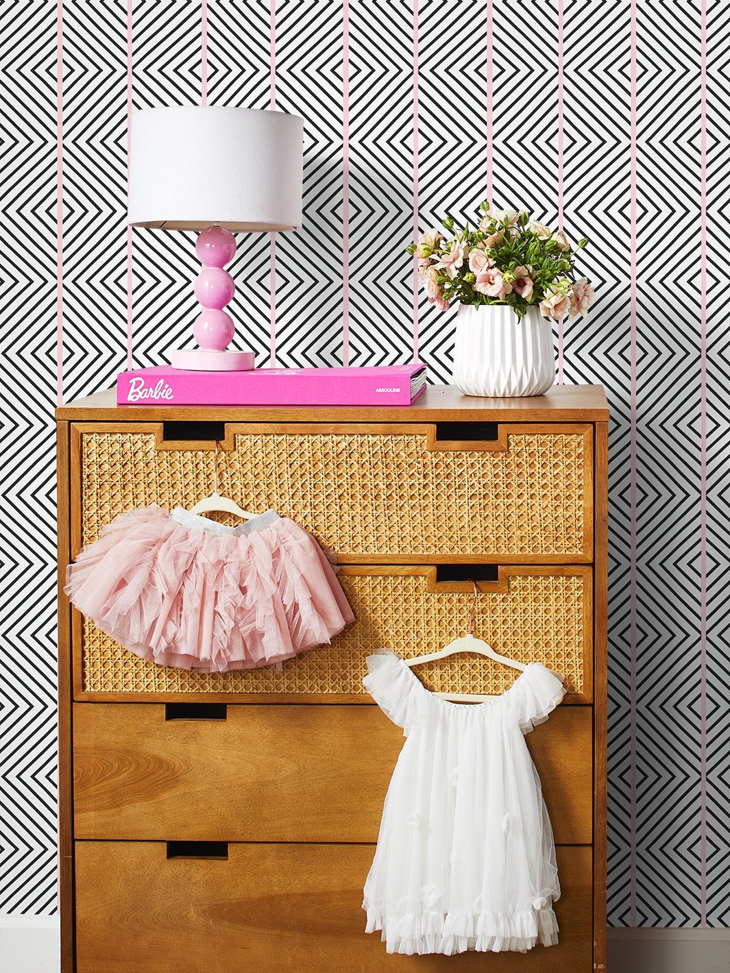 'Barbie™ Dreamhouse Diamond' Wallpaper by Barbie™ - Charcoal Pink