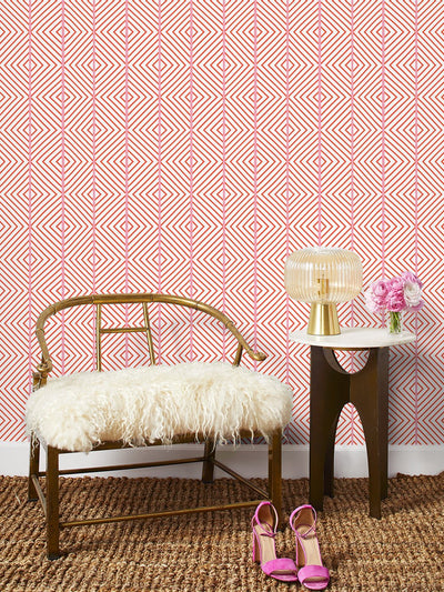 'Barbie™ Dreamhouse Diamond' Wallpaper by Barbie™ - Persimmon Pink