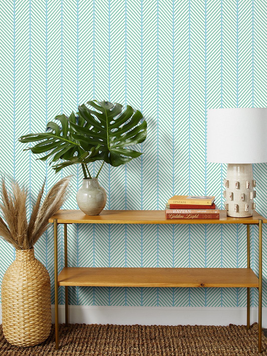 barbie dreamhouse herringbone wallpaper by barbie caribbean blue