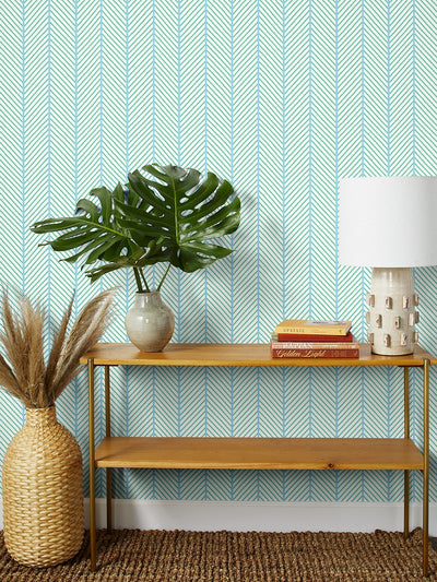 barbie dreamhouse herringbone wallpaper by barbie caribbean blue