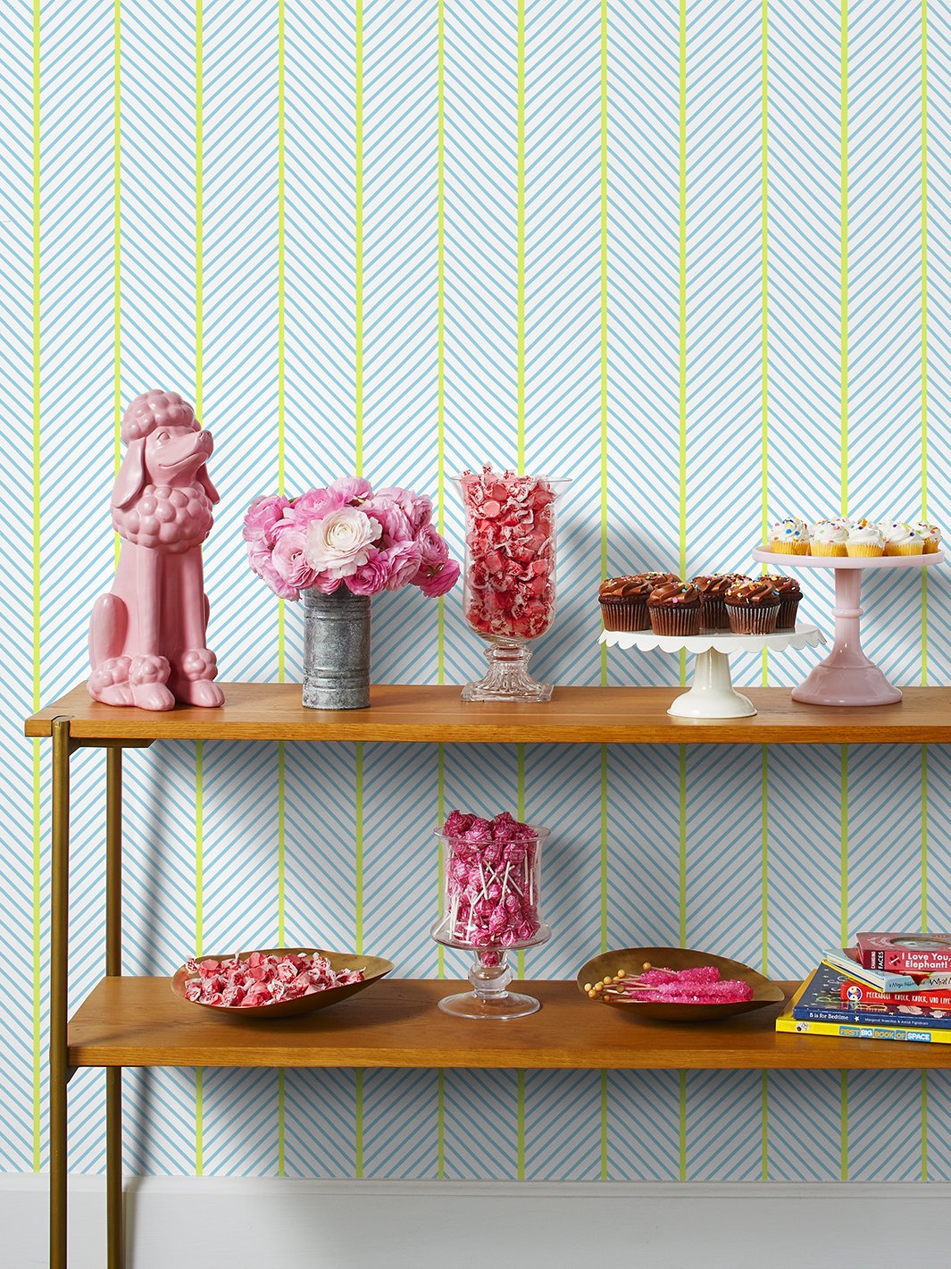 'Barbie™ Dreamhouse Herringbone' Wallpaper by Barbie™ - Citrine Blue