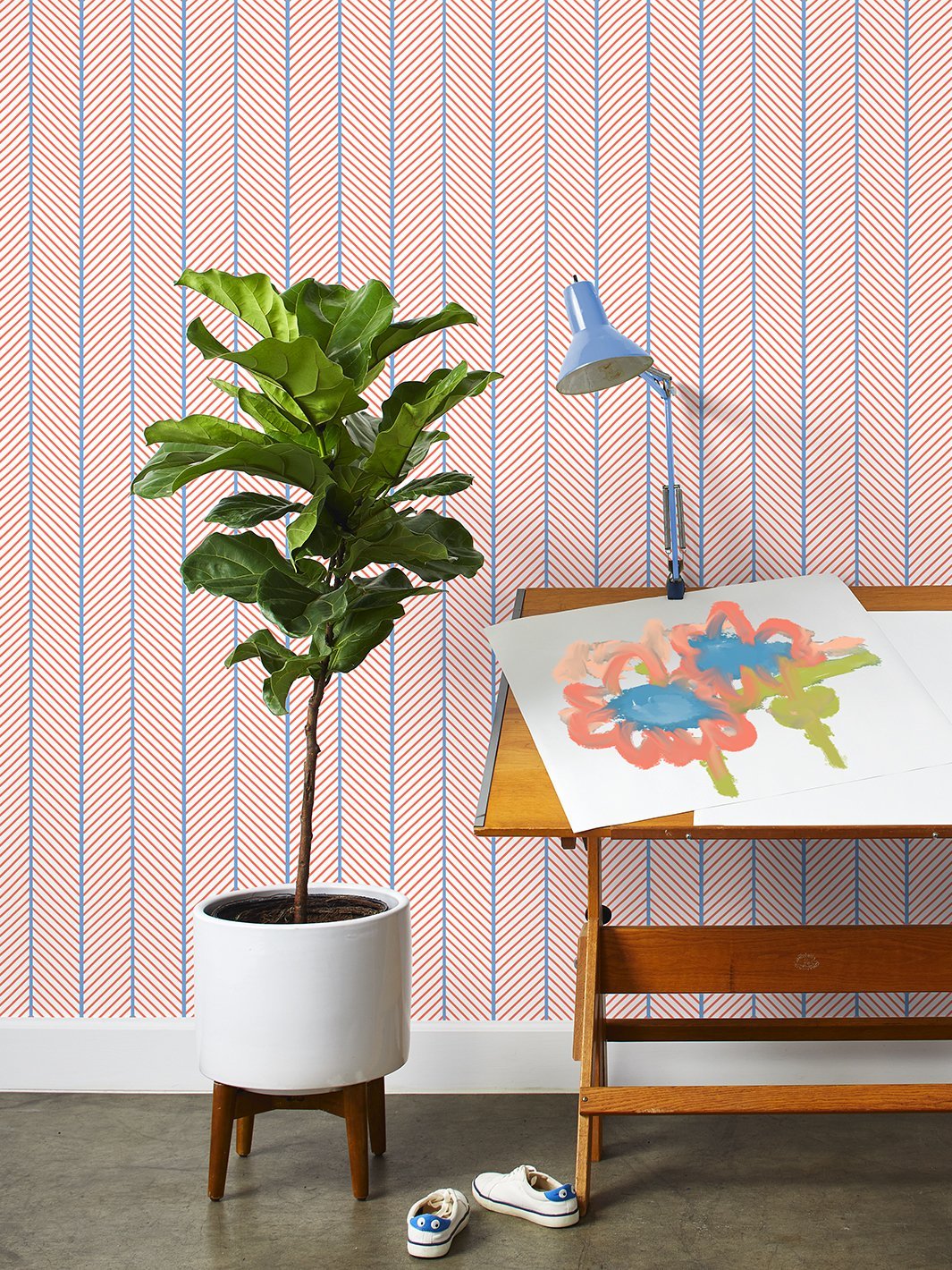 barbie dreamhouse herringbone wallpaper by barbie watermelon denim