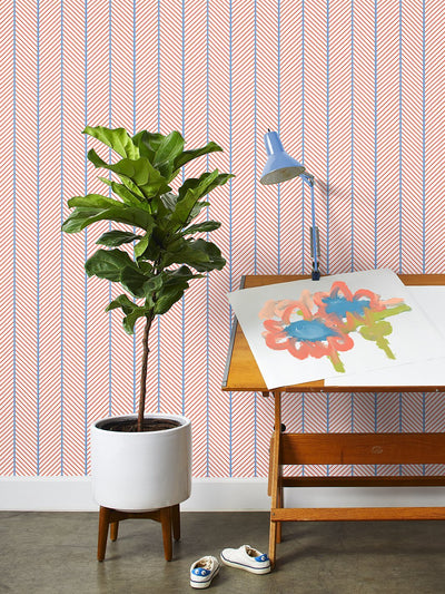 barbie dreamhouse herringbone wallpaper by barbie watermelon denim