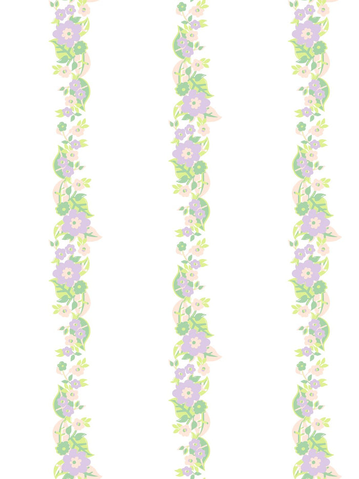 'Floral Stripe' Wallpaper by Barbie™ - Lavender Peach