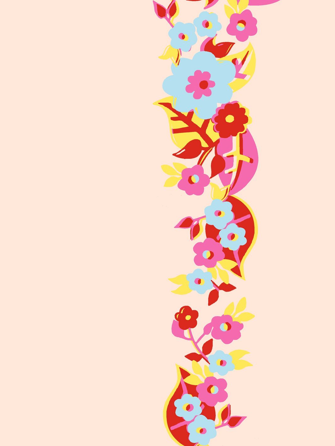 'Floral Stripe' Wallpaper by Barbie™ - Peach Red