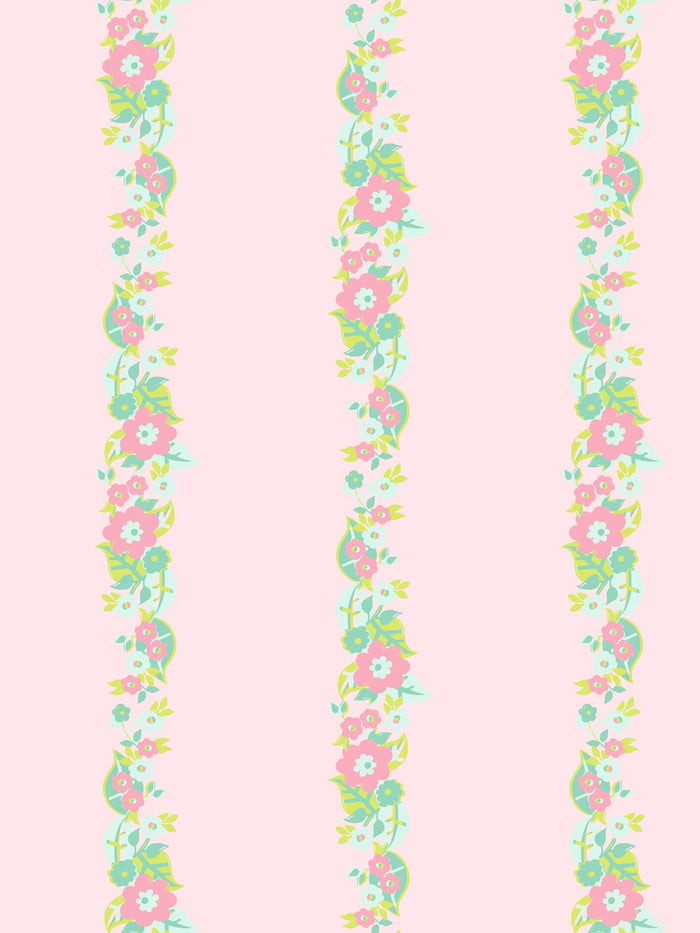 'Floral Stripe' Wallpaper by Barbie™ - Piggy Bank Green