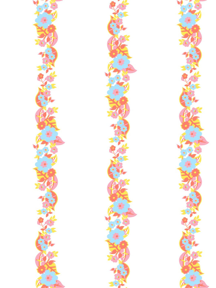 'Floral Stripe' Wallpaper by Barbie™ - Watermelon Blue