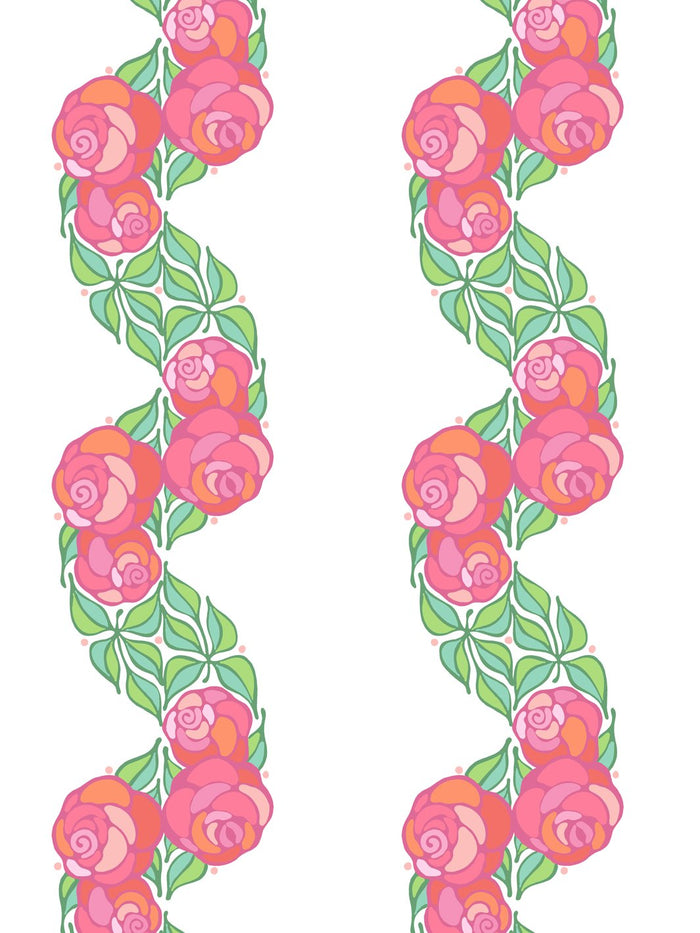 'Groovy Floral Stripe' Wallpaper by Barbie™ - Berry