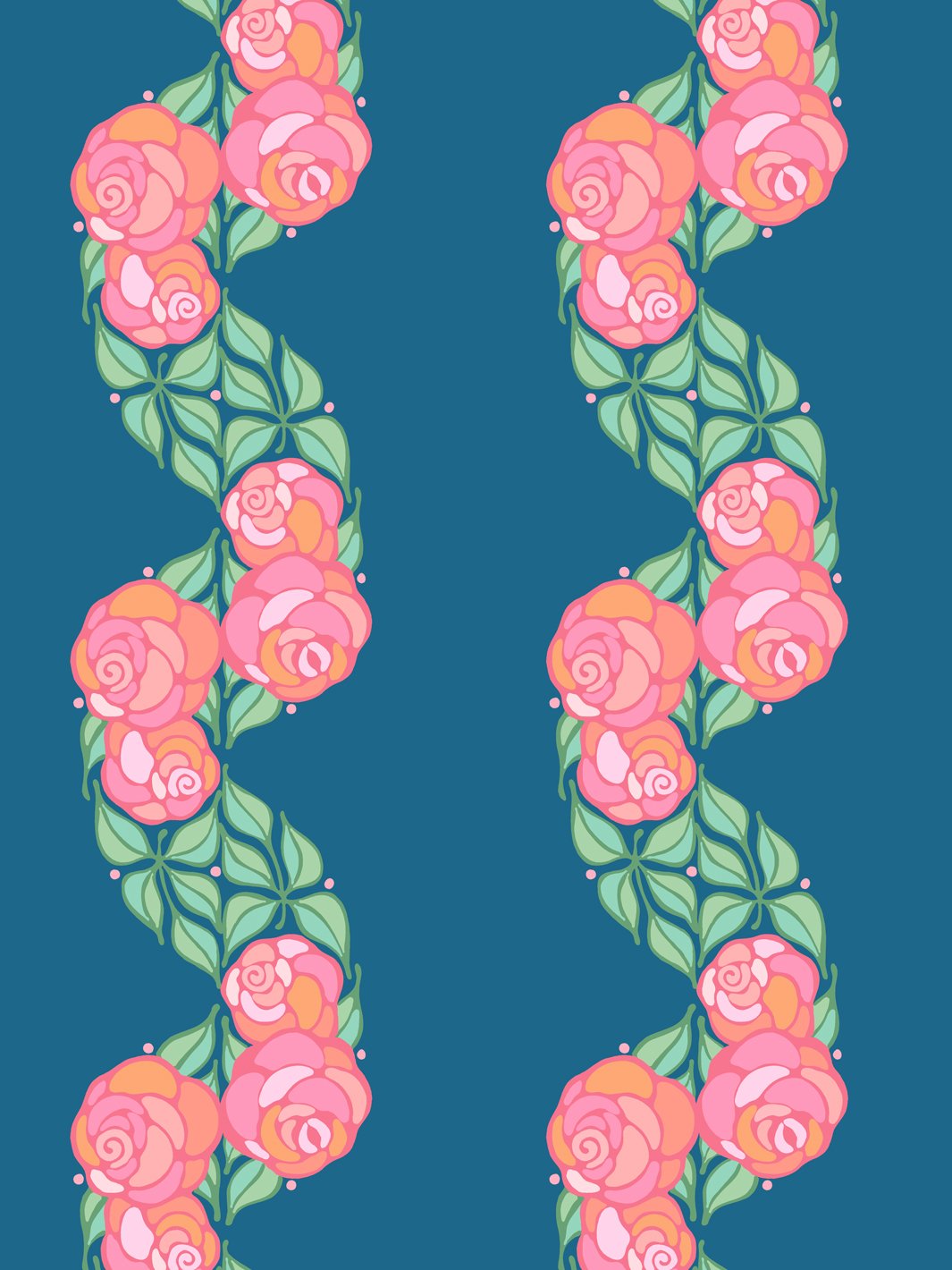 'Groovy Floral Stripe' Wallpaper by Barbie™ - Cadet Blue