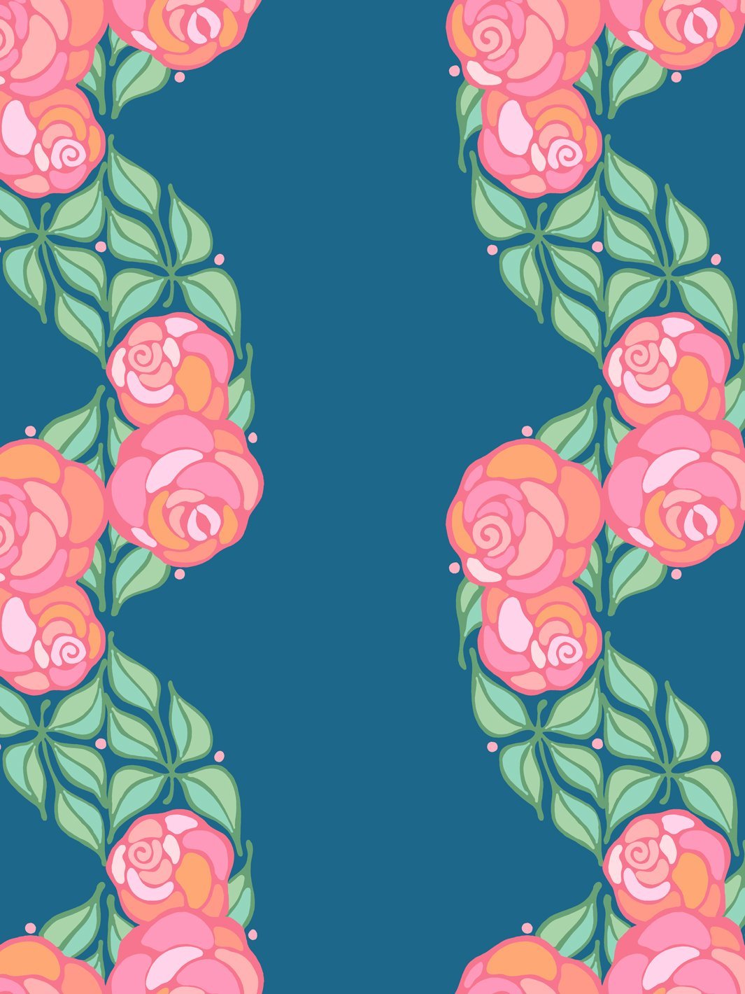 'Groovy Floral Stripe' Wallpaper by Barbie™ - Cadet Blue