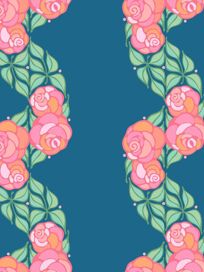 groovy floral stripe wallpaper by barbie cadet blue