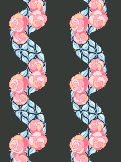 groovy floral stripe wallpaper by barbie charcoal