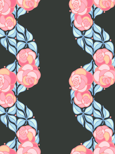 groovy floral stripe wallpaper by barbie charcoal