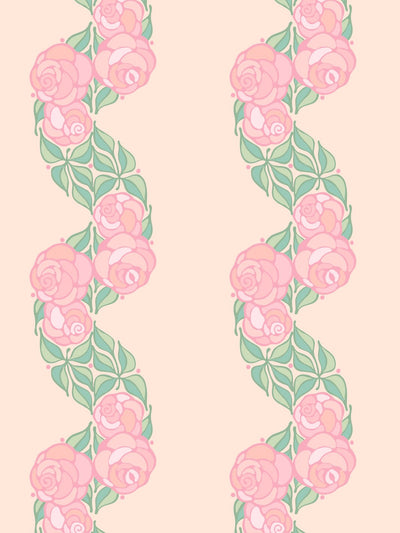 'Groovy Floral Stripe' Wallpaper by Barbie™ - Peach