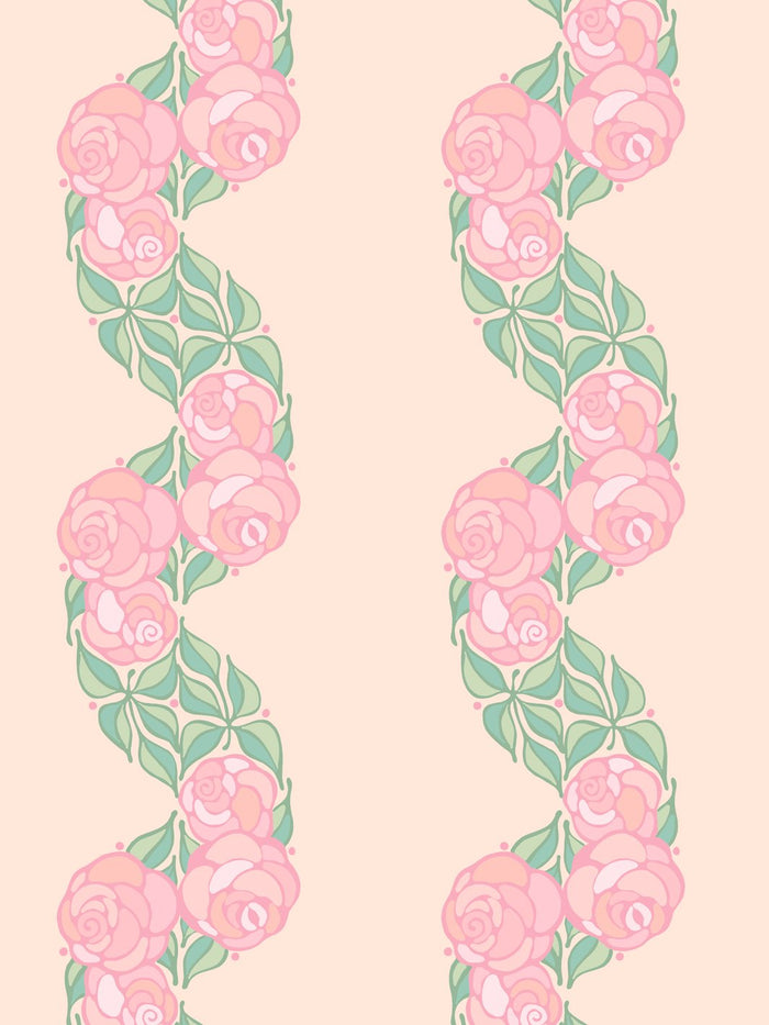 'Groovy Floral Stripe' Wallpaper by Barbie™ - Peach