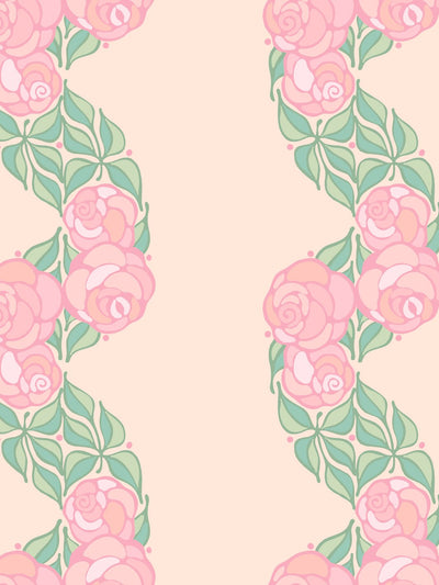 'Groovy Floral Stripe' Wallpaper by Barbie™ - Peach