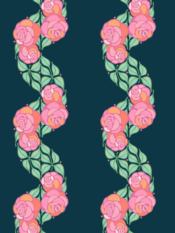 'Groovy Floral Stripe' Wallpaper by Barbie™ - Peacock