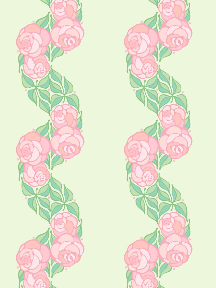 'Groovy Floral Stripe' Wallpaper by Barbie™ - Pistachio