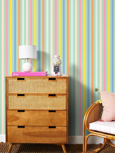 'Bend and Snap Stripe' Wallpaper by Barbie™ - Aventurine