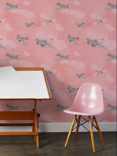 'Airplanes' Wallpaper by Fisher-Price™ - Gray Sunset