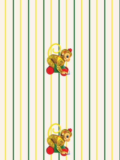 'Chatter Monkey Stripes' Wallpaper by Fisher-Price™ - Off-White