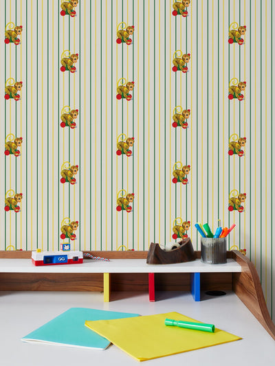 'Chatter Monkey Stripes' Wallpaper by Fisher-Price™ - Off-White