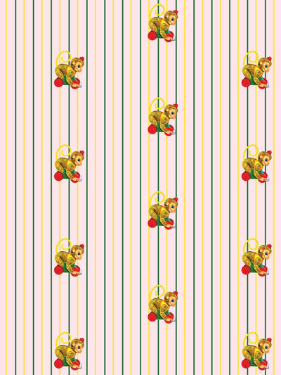 'Chatter Monkey Stripes' Wallpaper by Fisher-Price™ - Pink