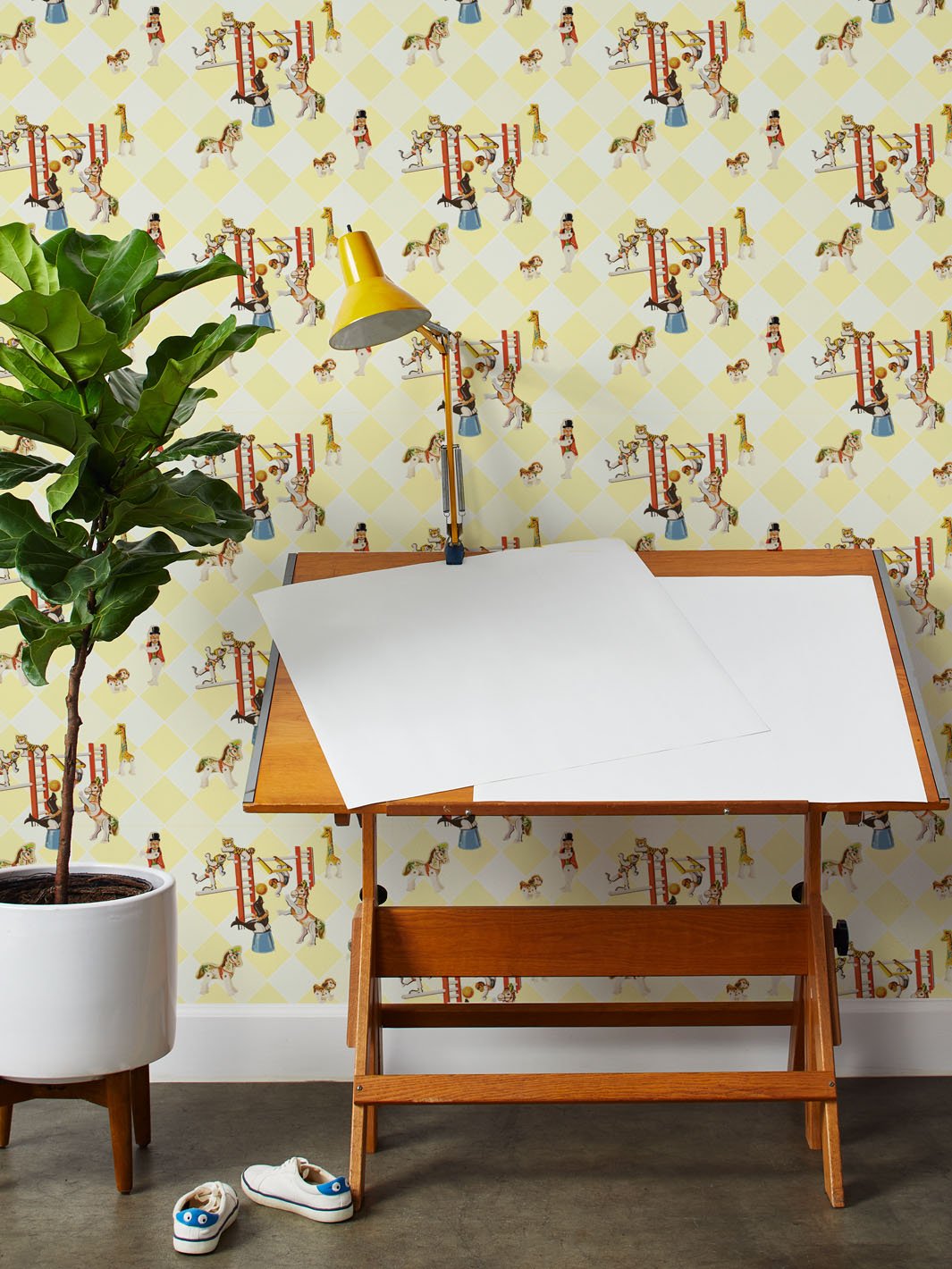 circus toile wallpaper by fisher price yellow
