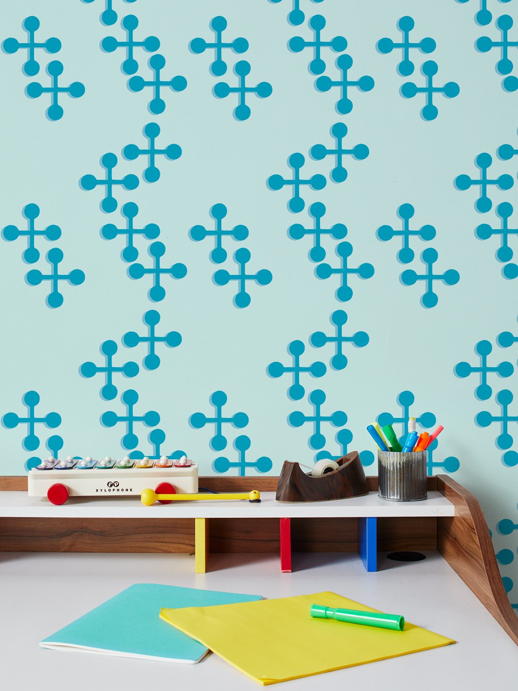 jacks large two color wallpaper by fisher price blue