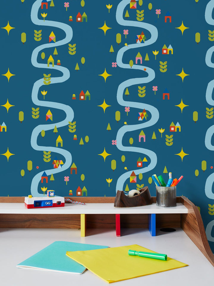 rivers-roads-wallpaper-by-fisher-price-cadet-blue