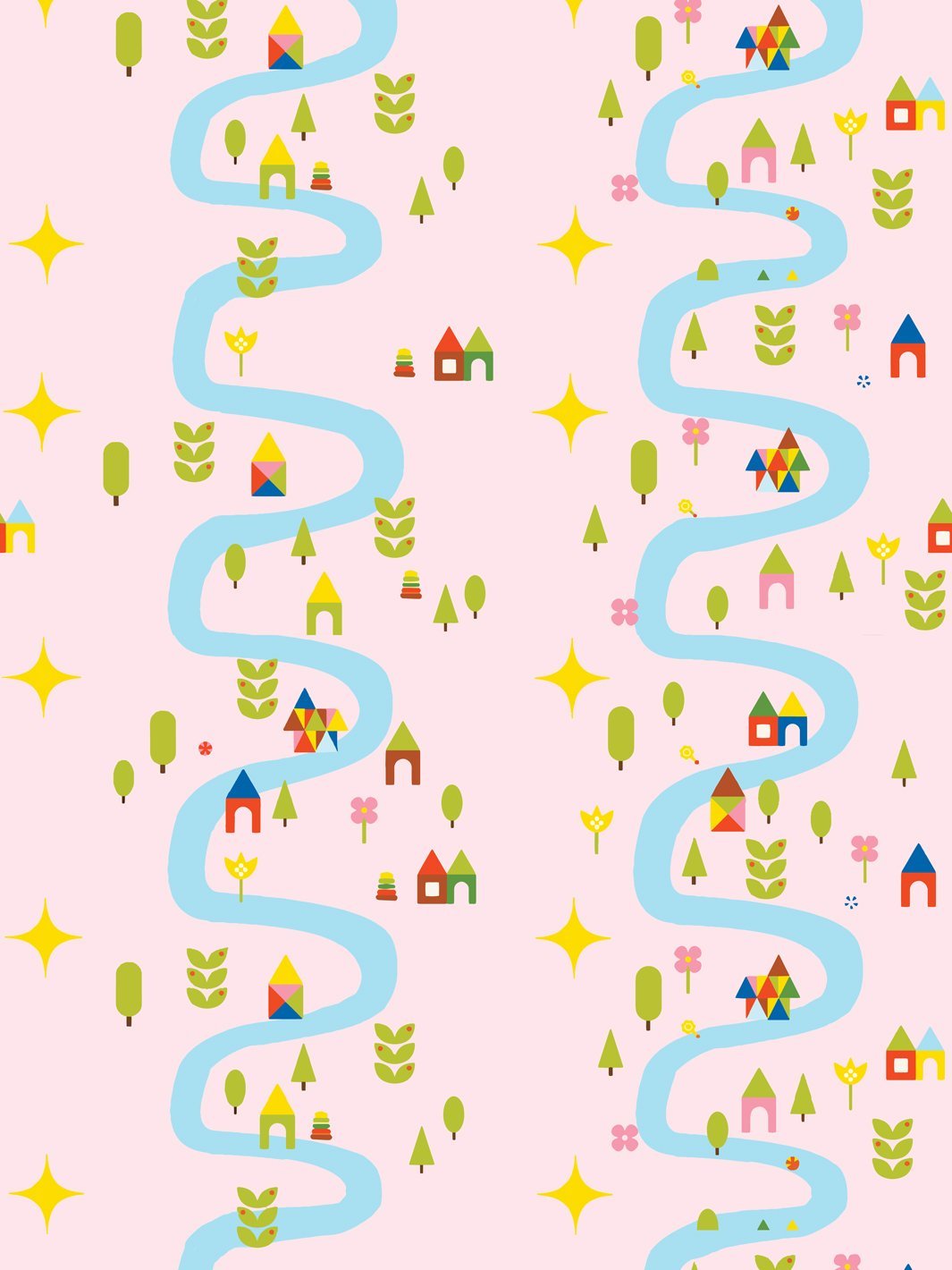 'Rivers & Roads' Wallpaper by Fisher-Price™ - Pink