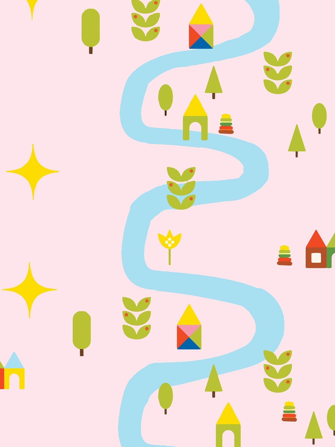 'Rivers & Roads' Wallpaper by Fisher-Price™ - Pink