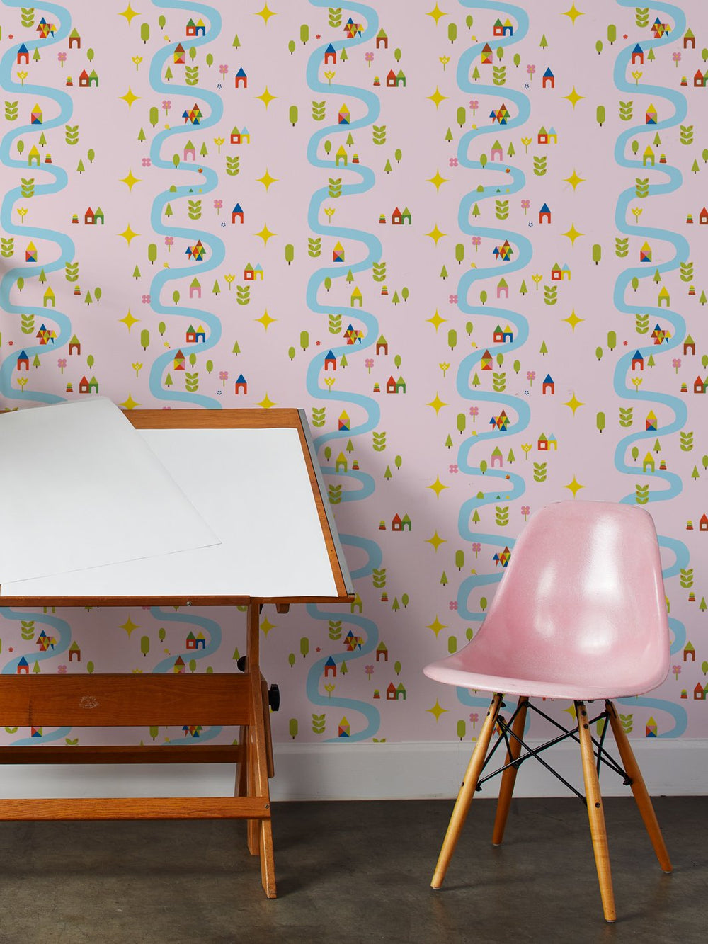 rivers-roads-wallpaper-by-fisher-price-pink