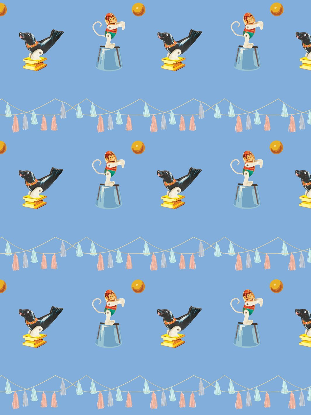 seal monkey circus wallpaper by fisher price denim