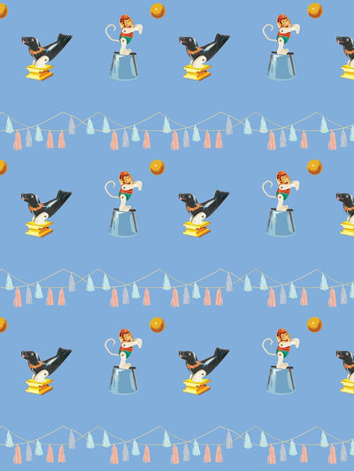seal monkey circus wallpaper by fisher price denim