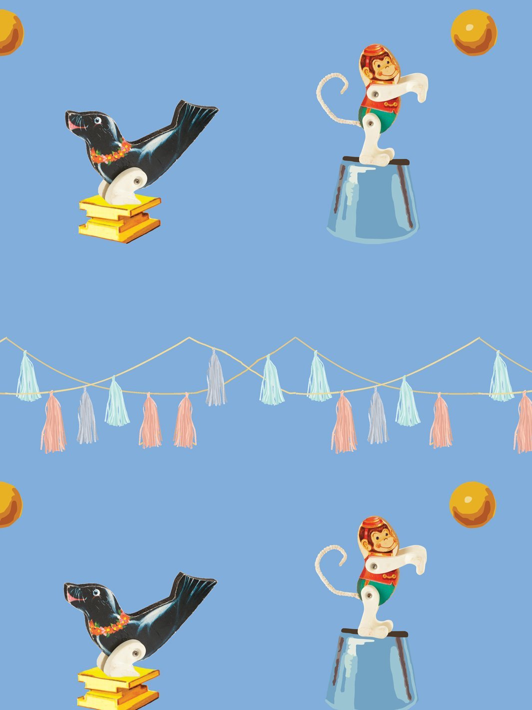 seal monkey circus wallpaper by fisher price denim