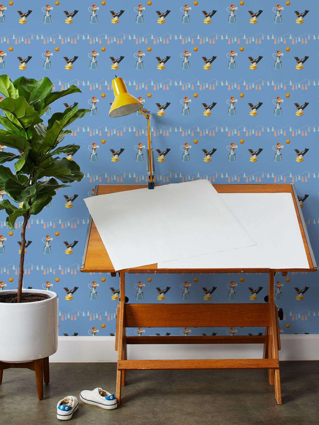 seal monkey circus wallpaper by fisher price denim