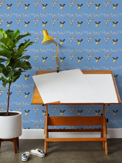 seal monkey circus wallpaper by fisher price denim