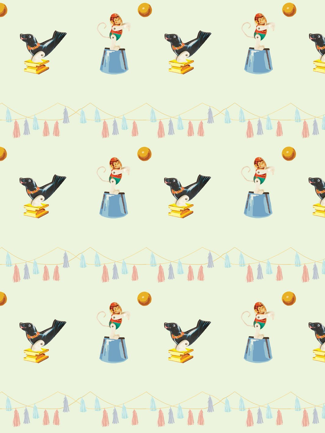 seal-monkey-circus-wallpaper-by-fisher-price-mint