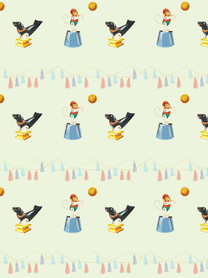 seal-monkey-circus-wallpaper-by-fisher-price-mint