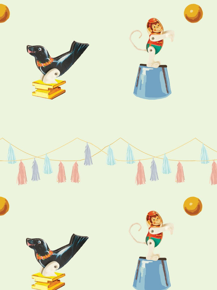 seal-monkey-circus-wallpaper-by-fisher-price-mint