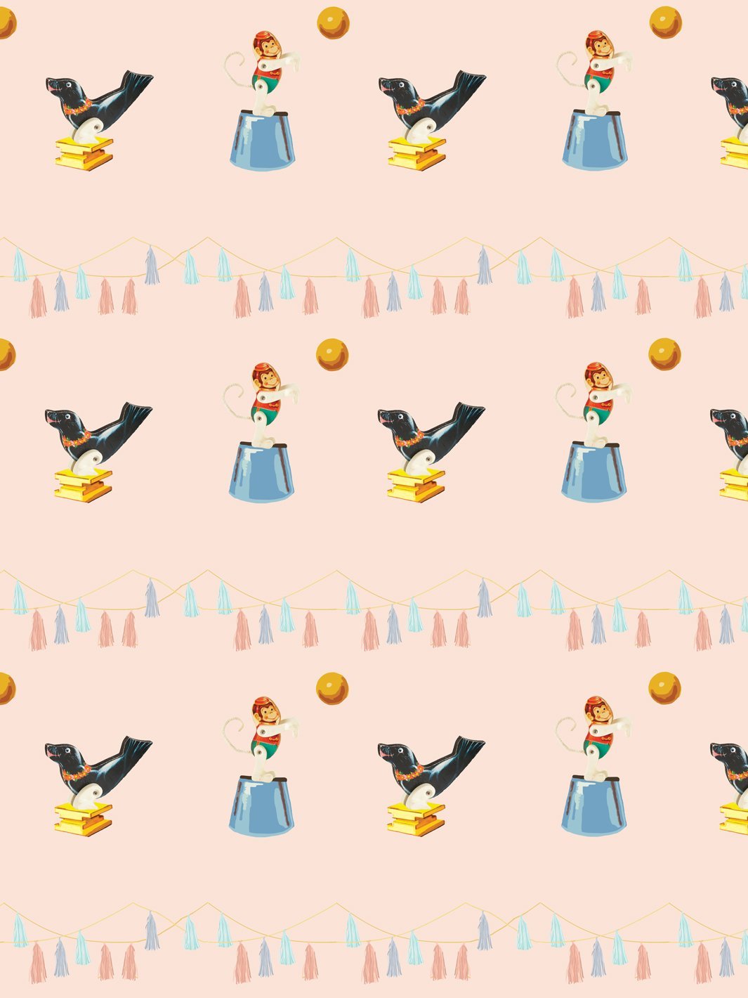 seal-monkey-circus-wallpaper-by-fisher-price-peach
