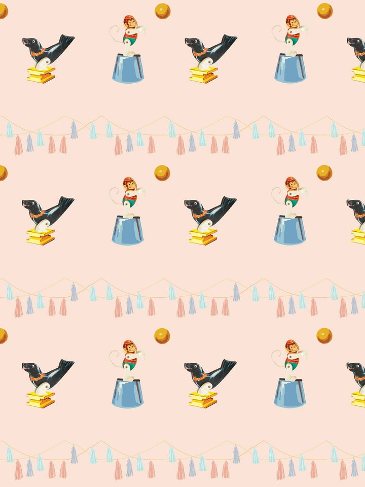 seal-monkey-circus-wallpaper-by-fisher-price-peach