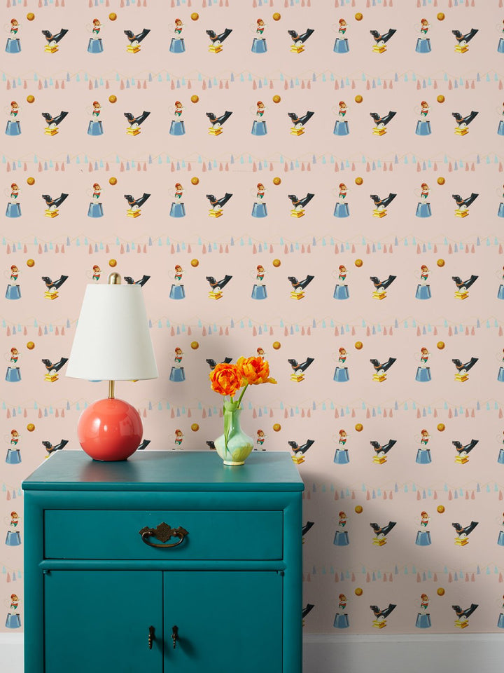 seal-monkey-circus-wallpaper-by-fisher-price-peach
