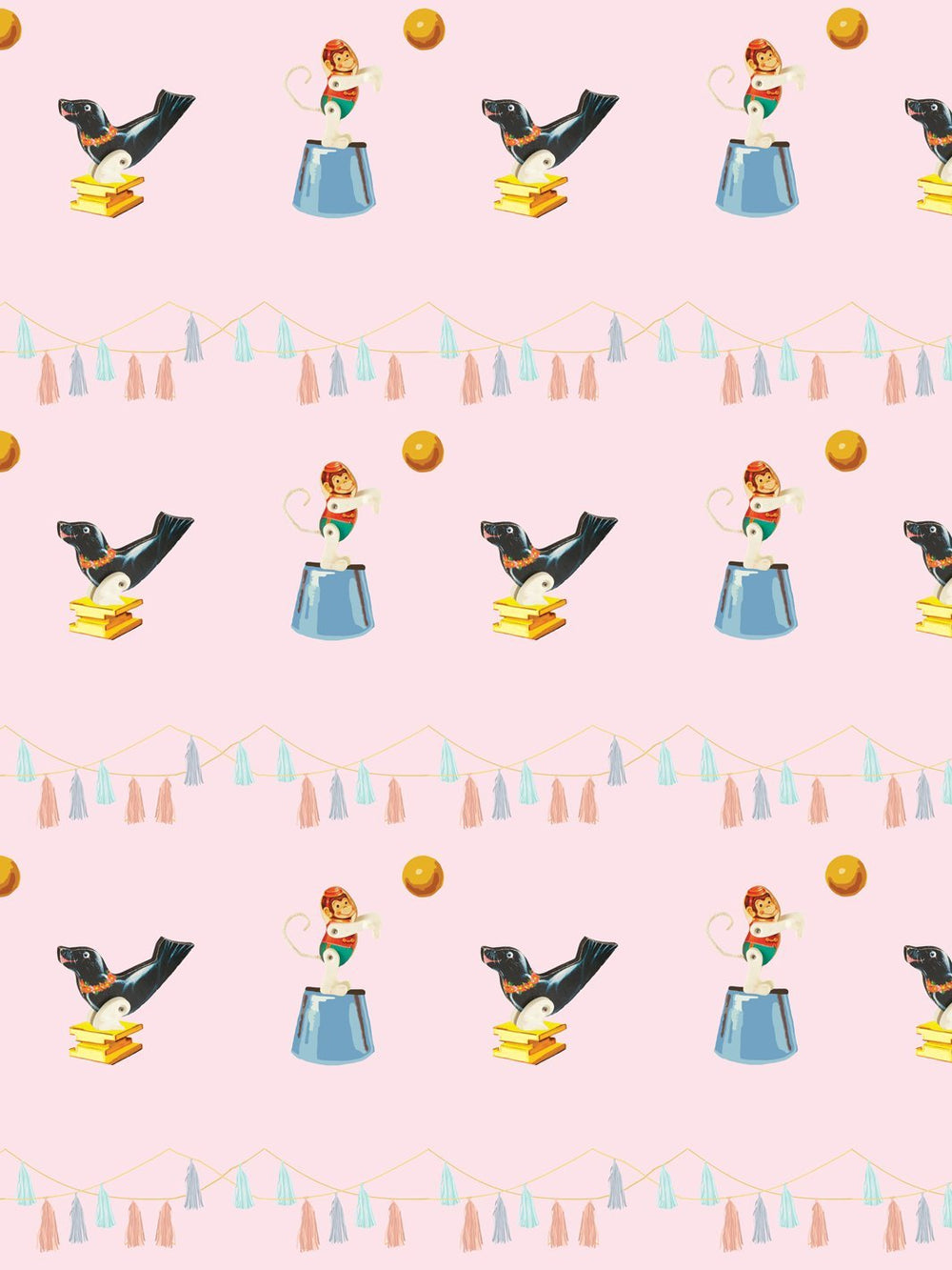 seal-monkey-circus-wallpaper-by-fisher-price-pink